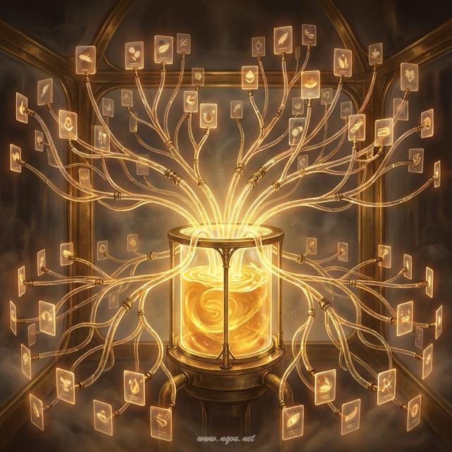 香味の源泉から多くのカードへ供給されるイメージ