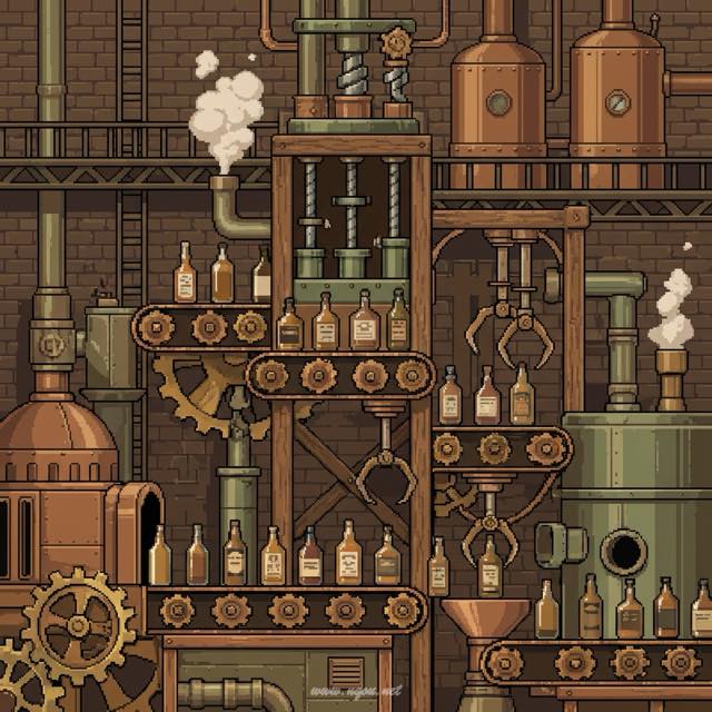 ウイスキー工場と自動化された製造ライン