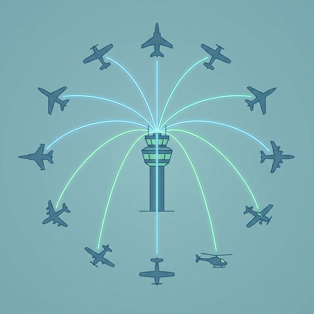 管制塔が中央で調整