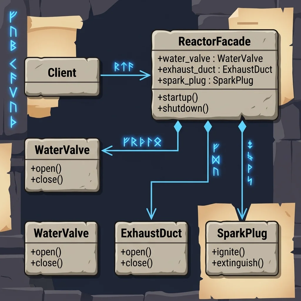 After: Clientが唯一の窓口であるReactorFacadeにのみアクセスし、内部で3つのサブシステムがコンポジション（集約）されている状態を示すクラス図
