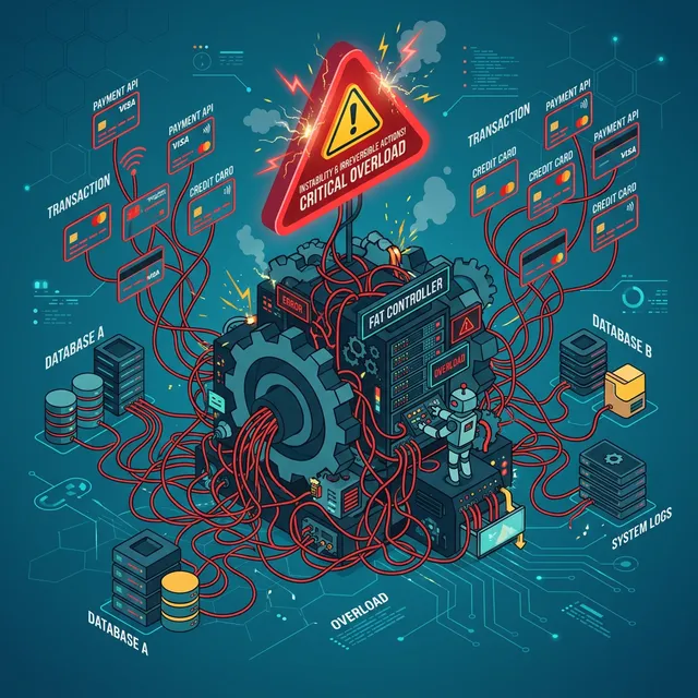 外部APIへの決済リクエストという不可逆な処理を、トランザクションだけで解決しようとする危うい現場の概念図