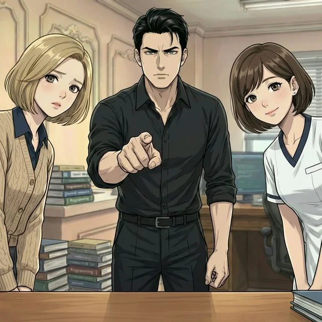 Doctor pointing at the screen, diagnosing the code