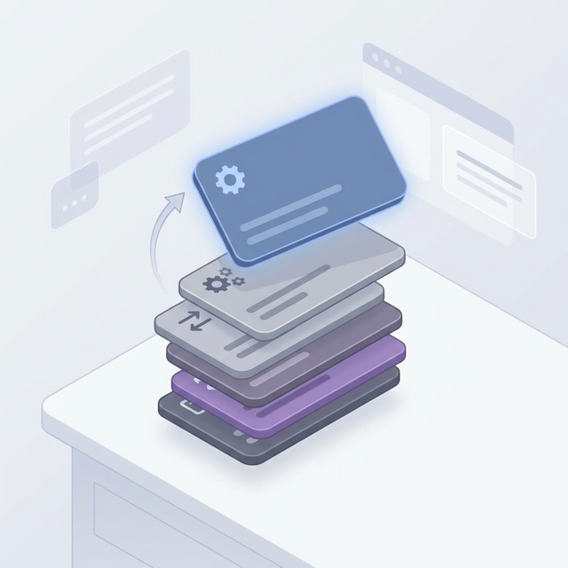 Commandパターンの概念図：積み上がるコマンドカード