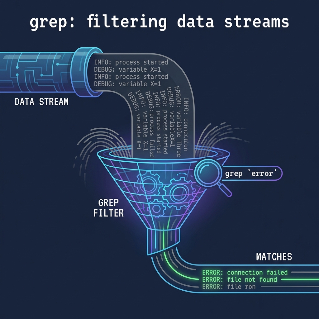 データをフィルタリングするgrepの概念図