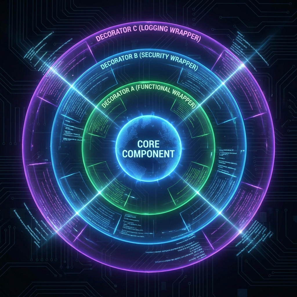 Decoratorパターンの概念図：コアを複数のレイヤーが包み込む